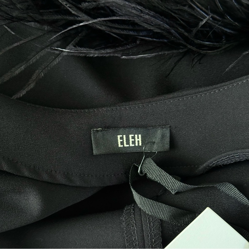 Italian Brand Eleh. Elegant Black Halter Top with Feather Detail. M Size. New! - Picture 6 of 10